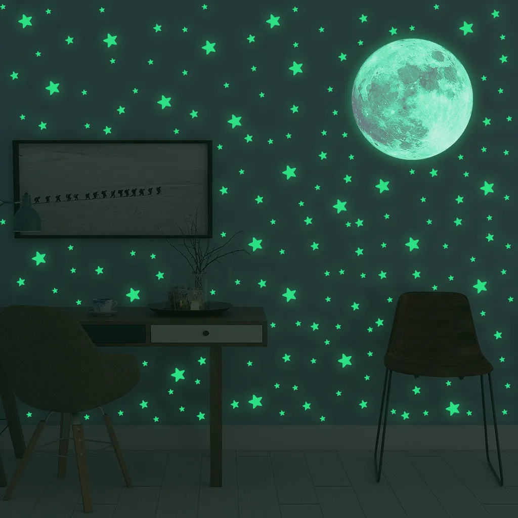 Glow In Dark Stars - Aydınlık Ay Yıldız Duvar Çıkartmaları Çocuk